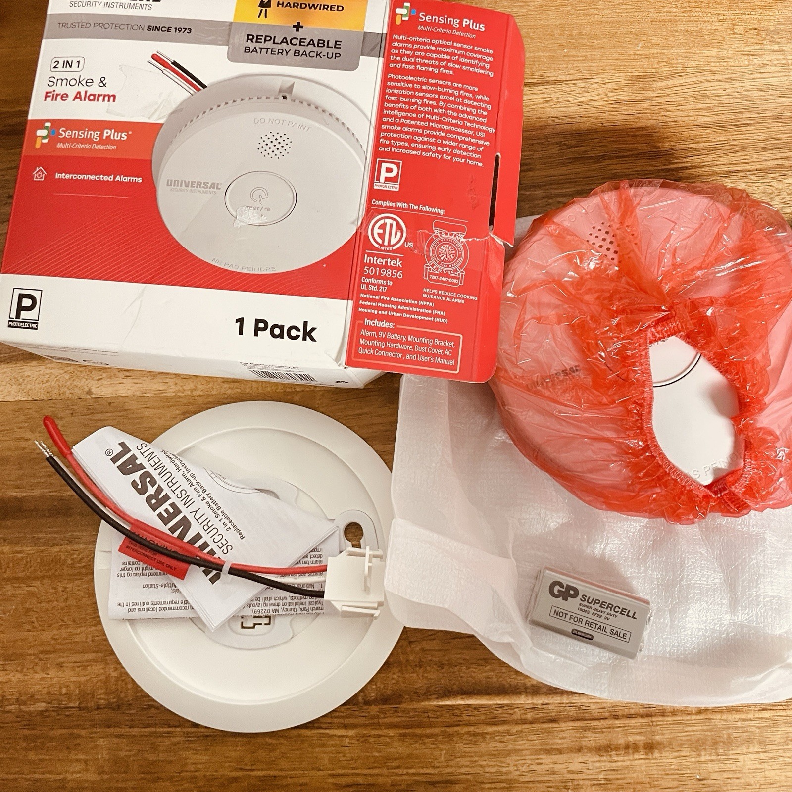 NEW USI 2-IN-1 Smoke & Fire Alarm Hardwired + Replaceable Battery