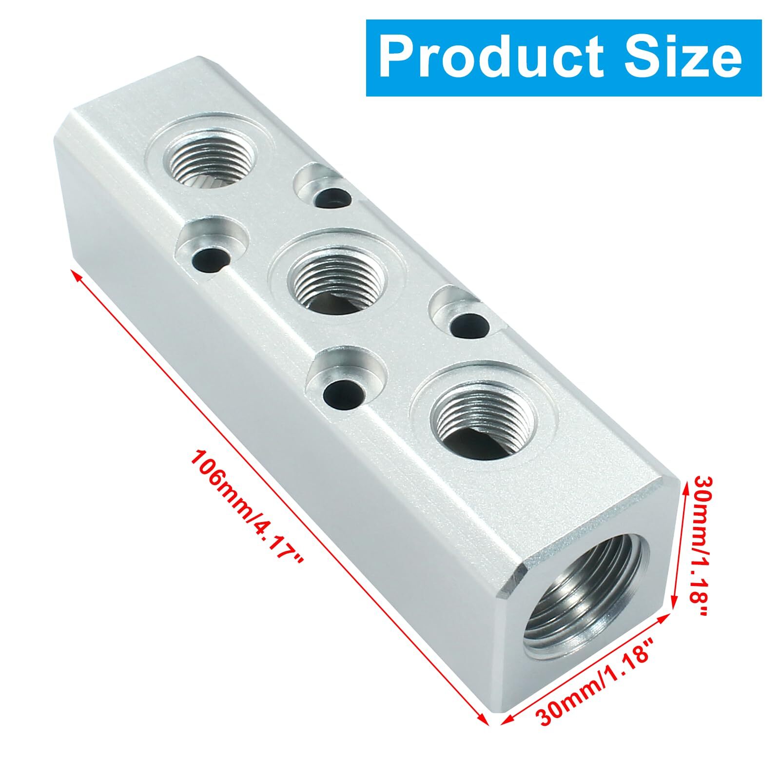 3 Way Pneumatic Manifold Air Distribution Block G1/2 Supply Port G1/4-Inch