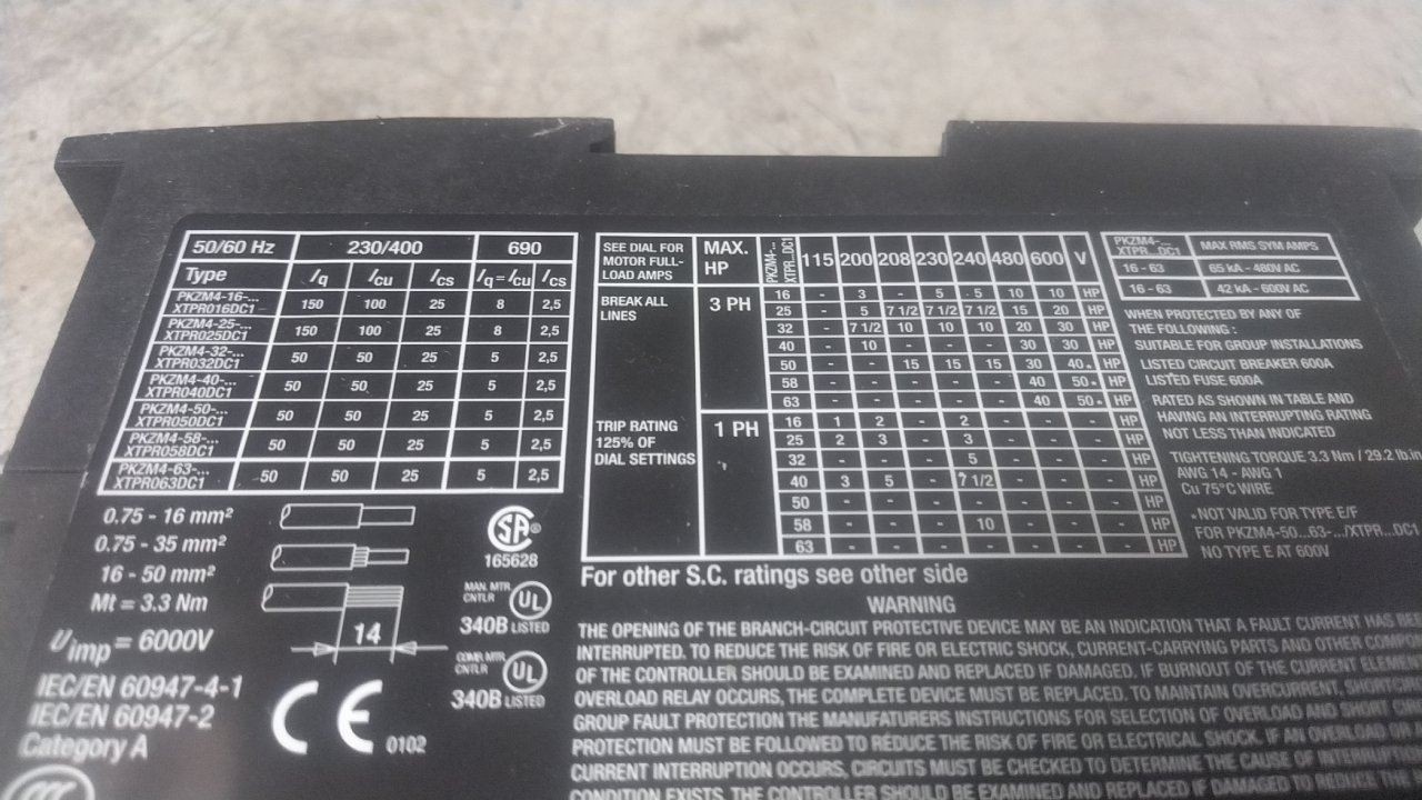 Eaton XTPR063DC1 600VAC 3-Pole Three Phase Manual Motor Protector