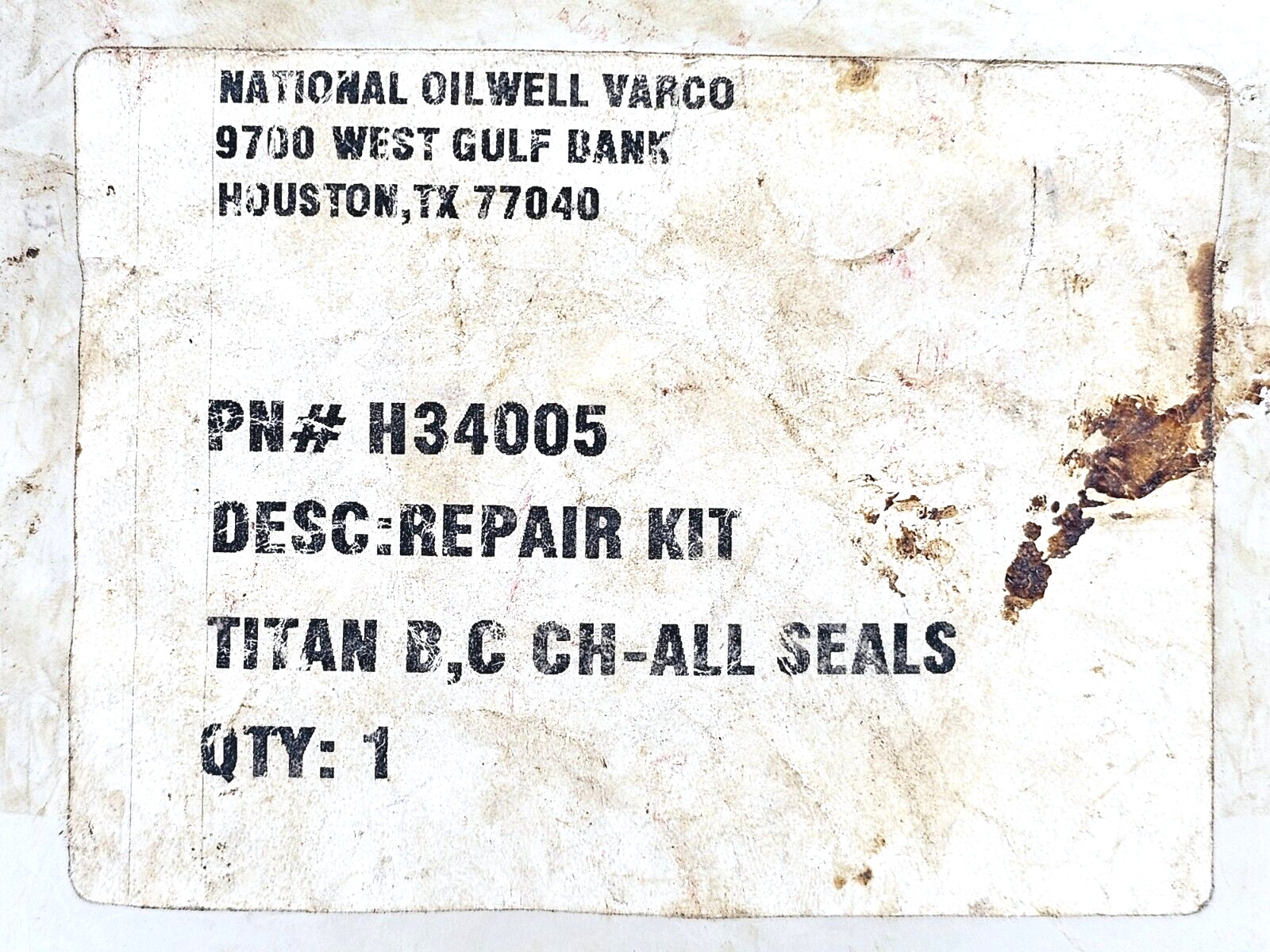 H34005 KIT REPAIR TITAN B,C CH-ALL SEALS NATIONAL OILWELL VARCO