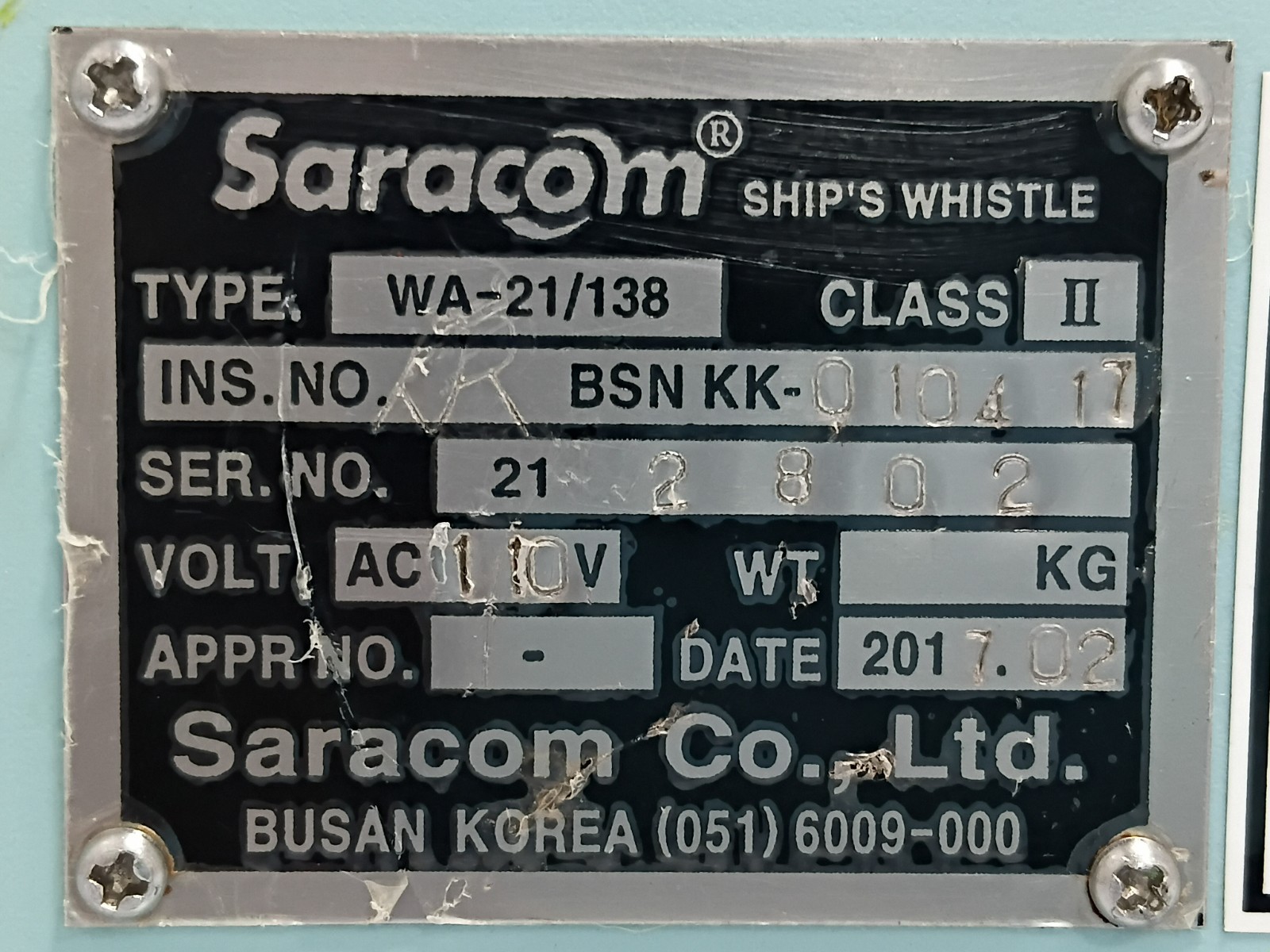 Saracom WA-21/138 Valve With Coil For Air Horn 100-110V Class-II, BSNKK-010417