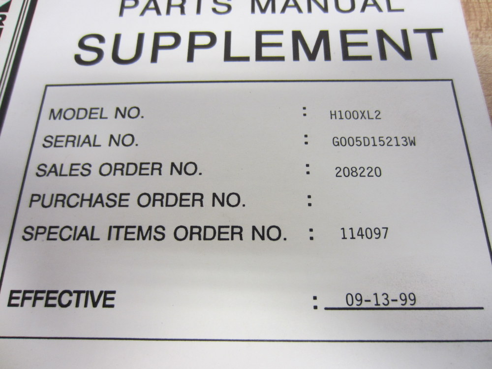 Hyster H100XL2 1999 Parts Manual Supplement Customer Copy Hy-H100XL2