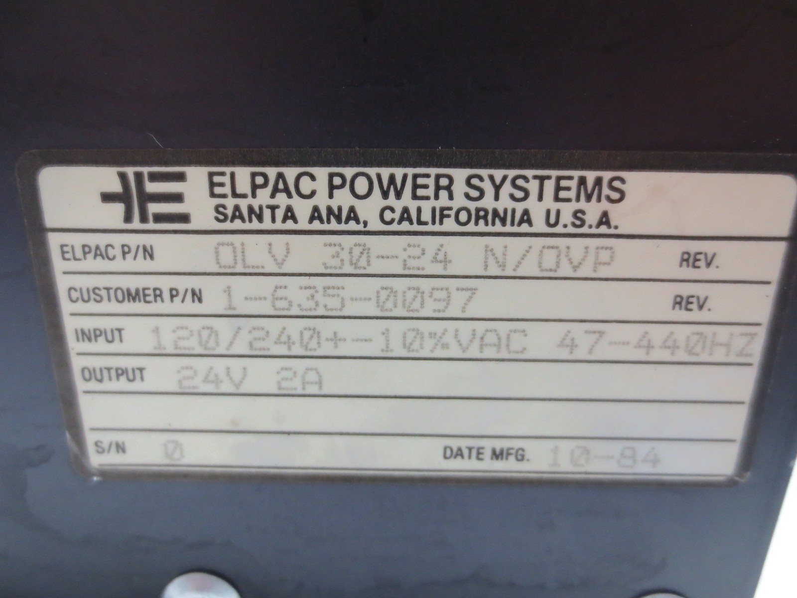 ELPAC POWER SYSTEMS POWER UNIT OLV 30-24 N/OVP 1-635-0097