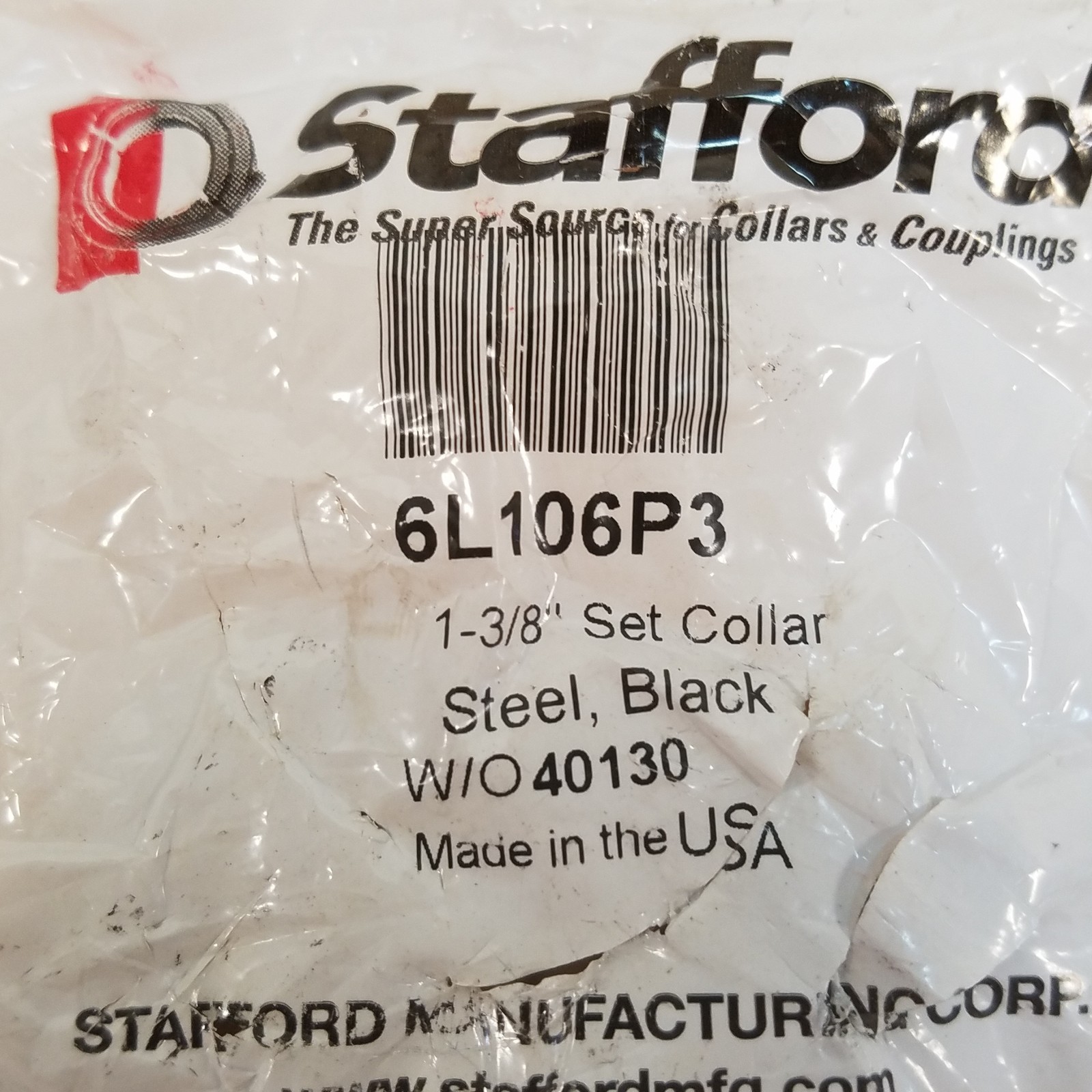 Stafford 6L106P3 Black Steel 1-3/8″ Set Collar – NEW