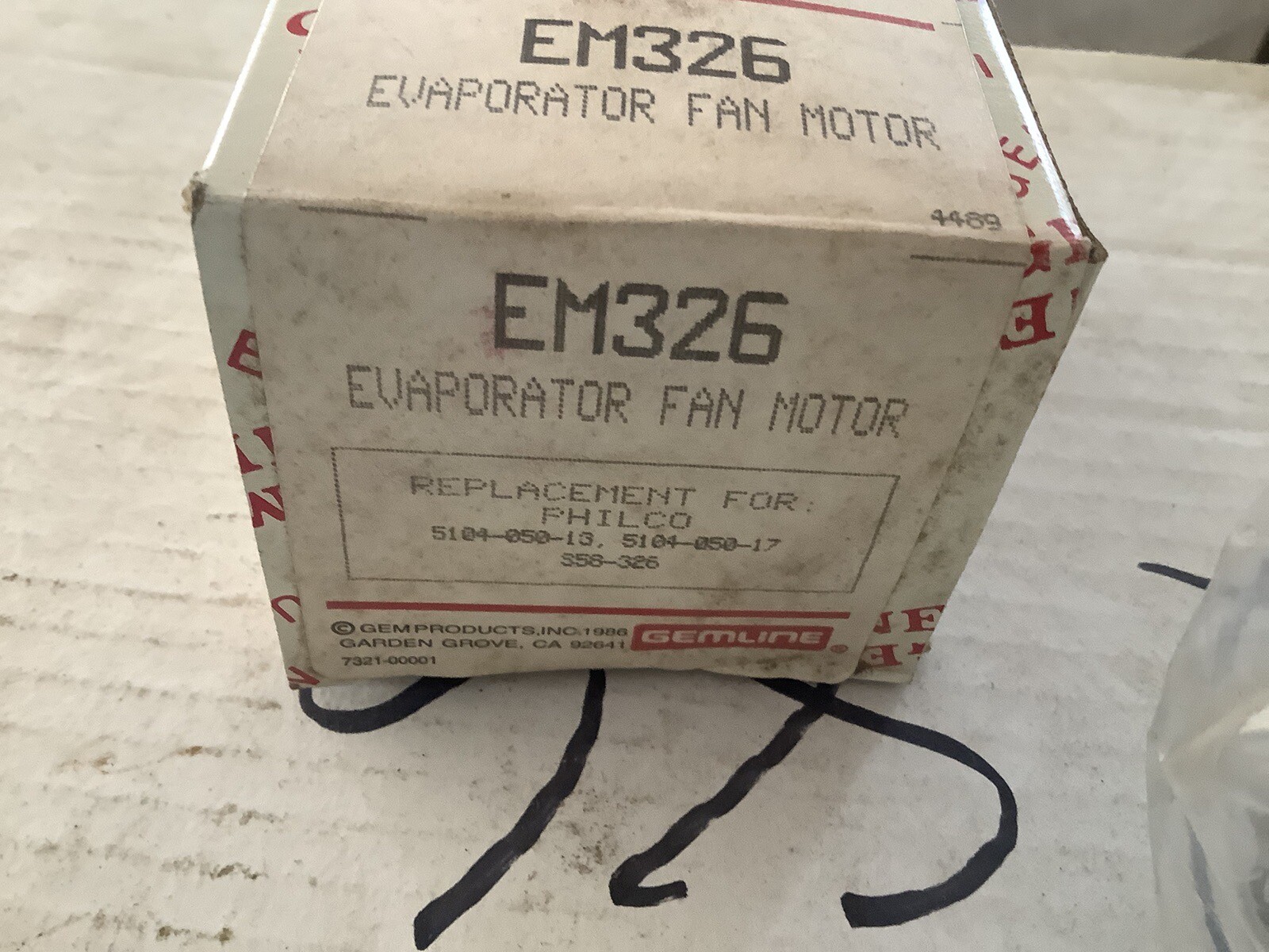 NOS GEMLINE EM326 Evaporator Fan Motor P122 |GG326. Box286+4
