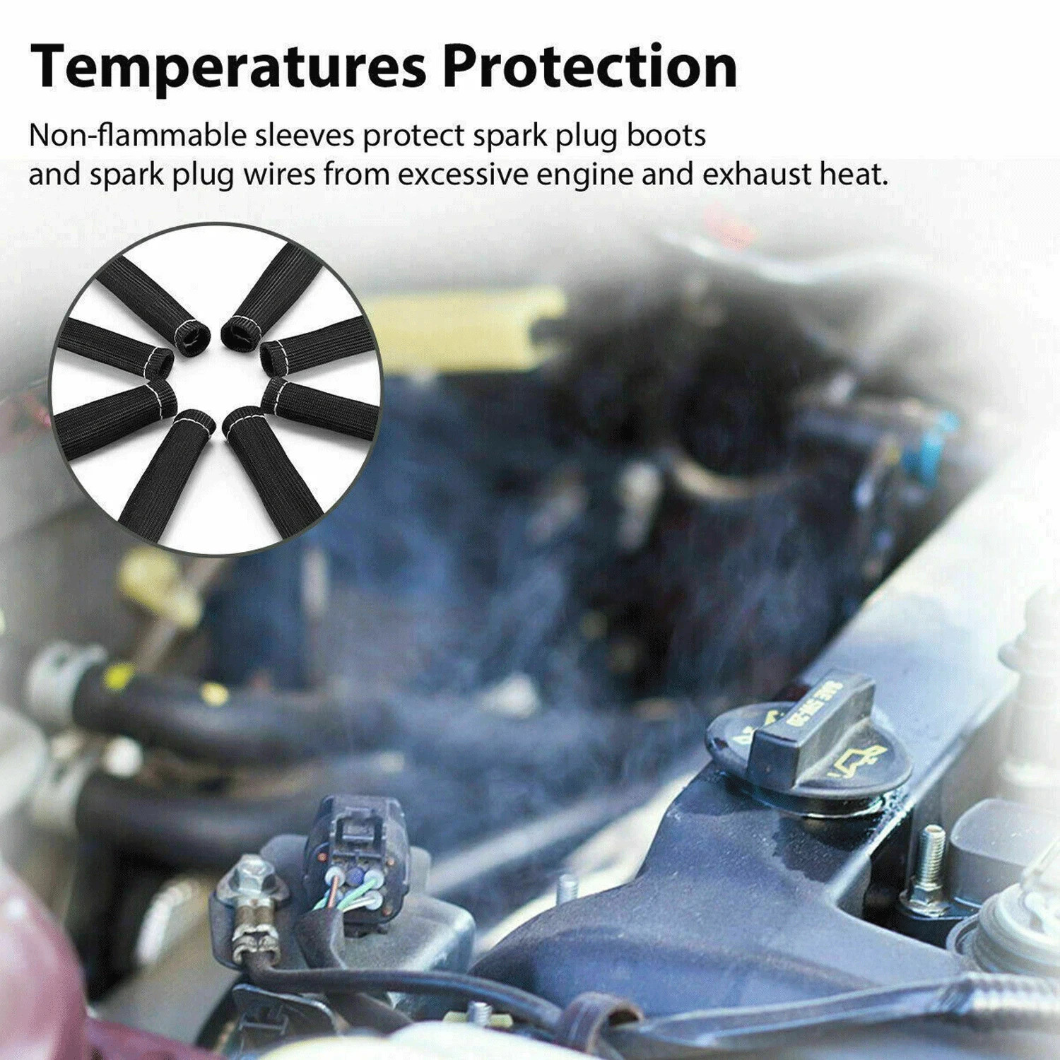 8pcs 2500° 6″ Spark Plug Wire Protector Boots Sleeve Heat Shield Cover fits MOST