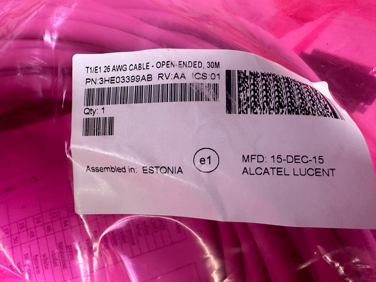 Nokia T1/E1 Cable 26 Awg Open-Ended 30M (P/N 3HE03399AB)