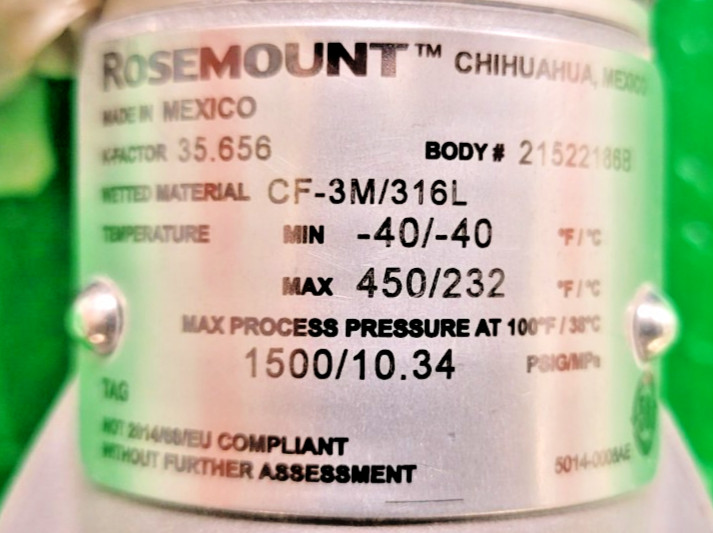 6️⃣ ROSEMOUNT-EMERSON WAFER-STYLE VORTEX FLOW METER PESSCO OFFER 1 G021226-1 🗽
