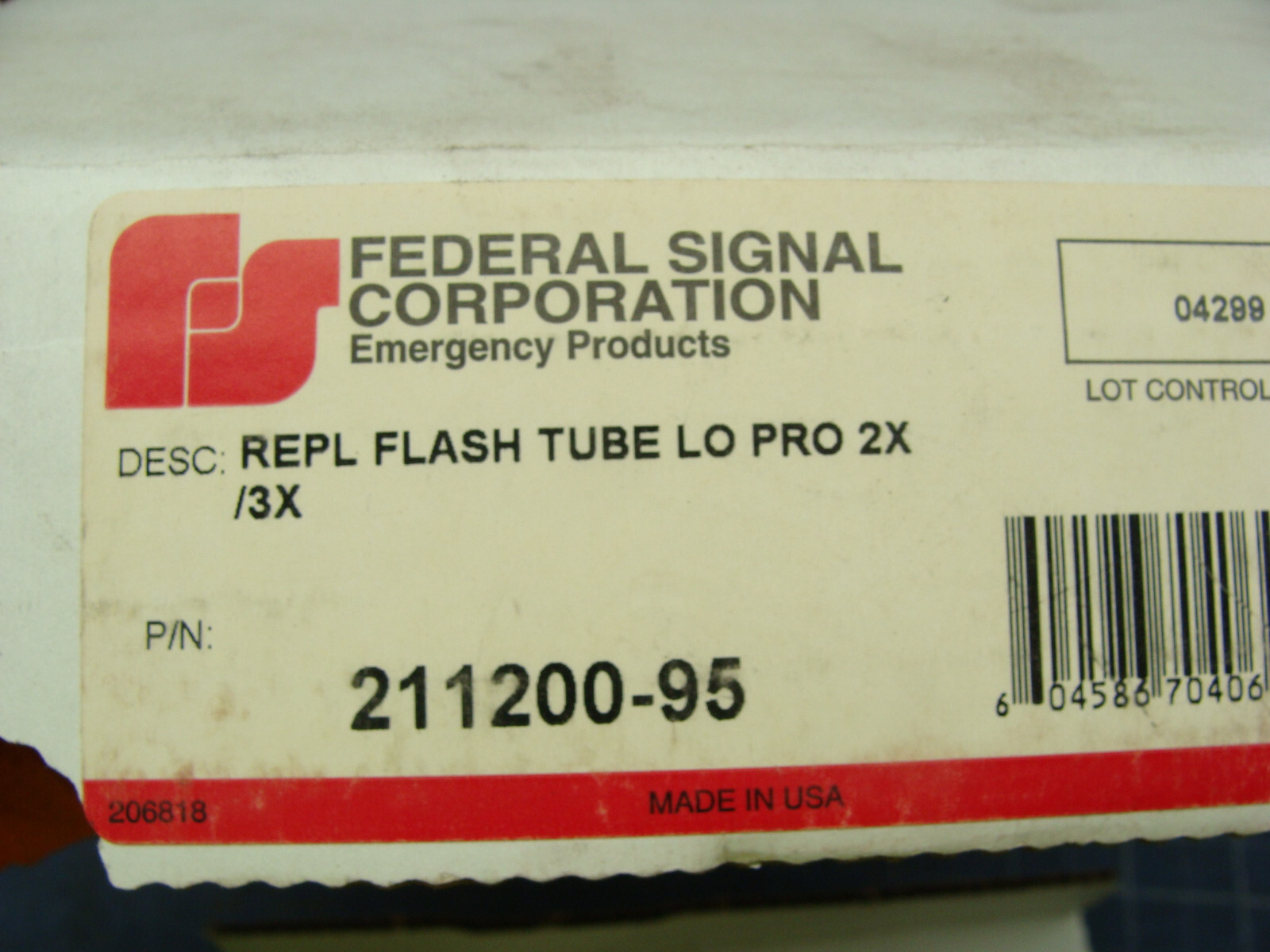FEDERAL SIGNAL 211200-95 REPLACEMENT FLASH TUBEE LO PRO 2X/3X