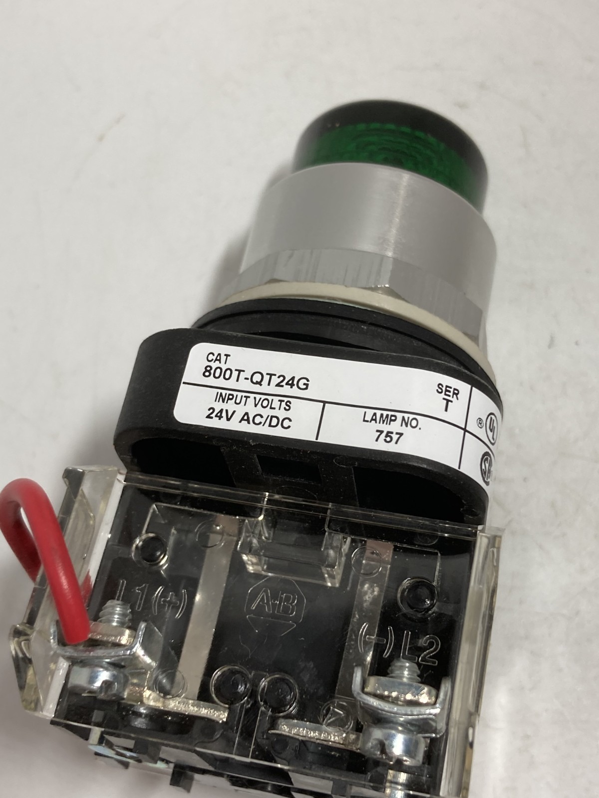 ALLEN BRADLEY 800T-QT24G PUSH TO TEST GREEN 24VAC/DC 1NO/1NC SER T NNB