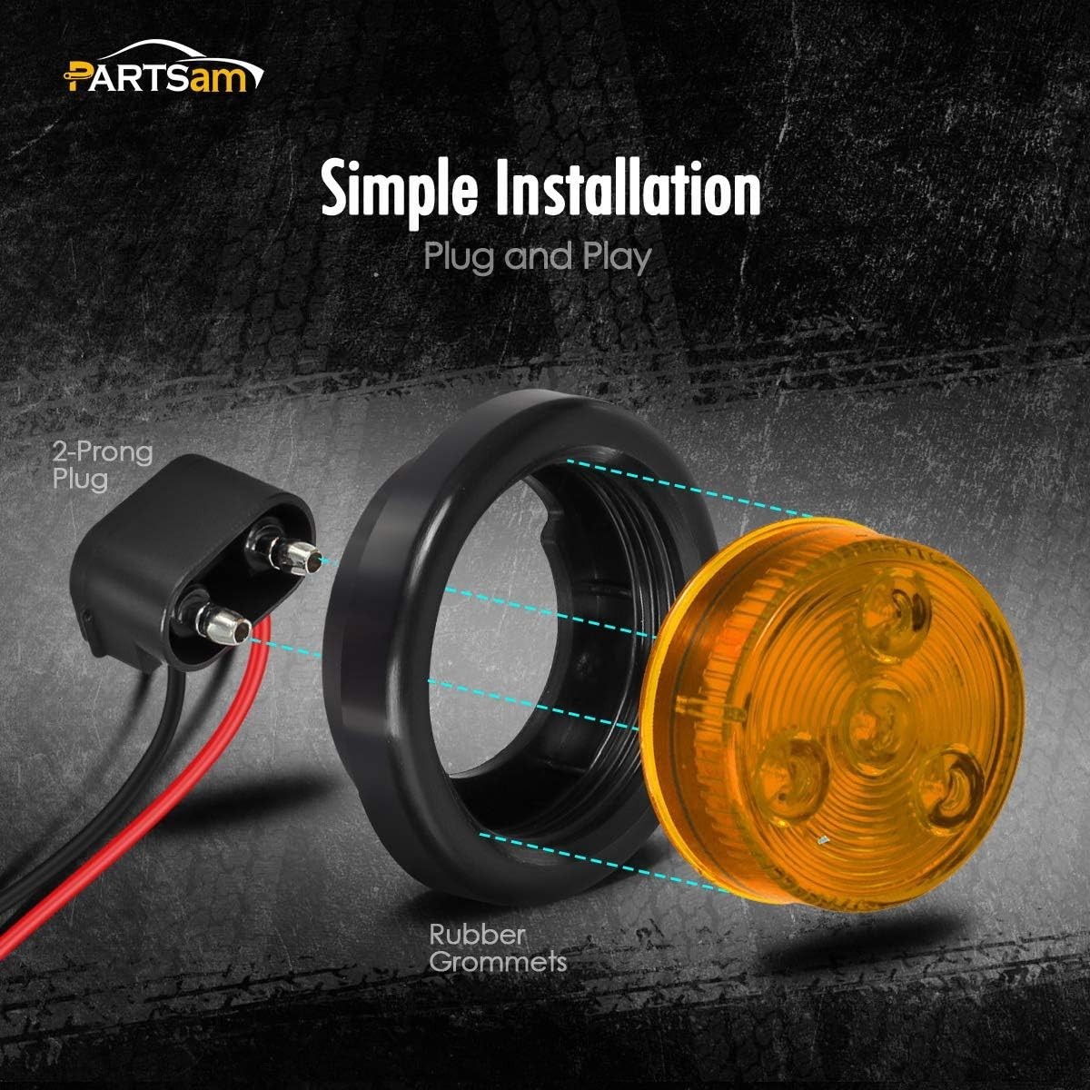 2″ Amber Round Sealed Marker Light Kit with 4 LEDs for Trailer & Truck Safety