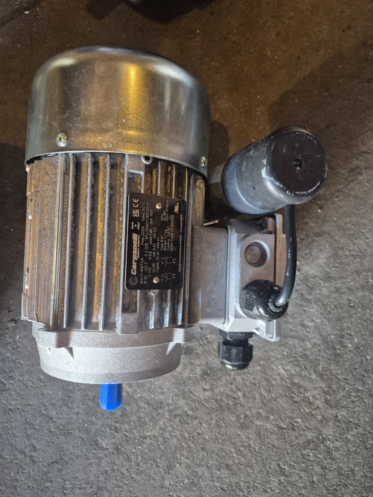 Carpanelli Mm71c .37/0.5hp 4pole 110v/230v 1ph Ac Metic Motor Or Breakmotor