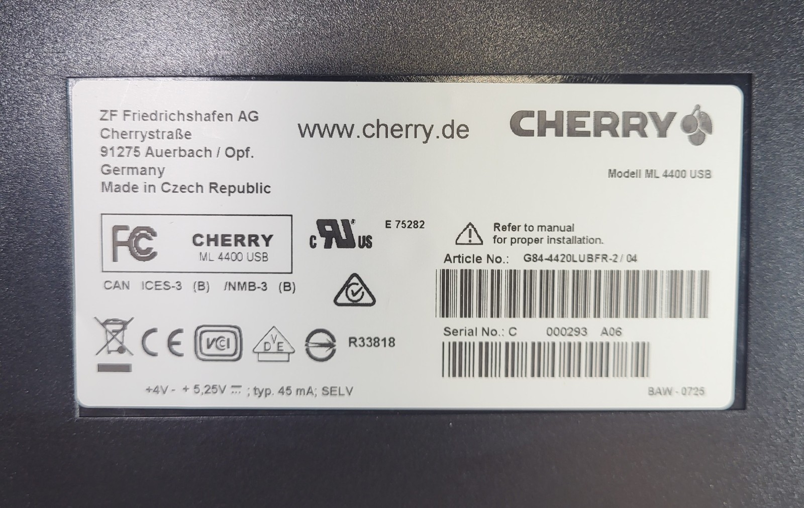 Cherry Ultraslim Trackball Keyboard G84-4400 Mechanical Black *NEW OPEN BOX*