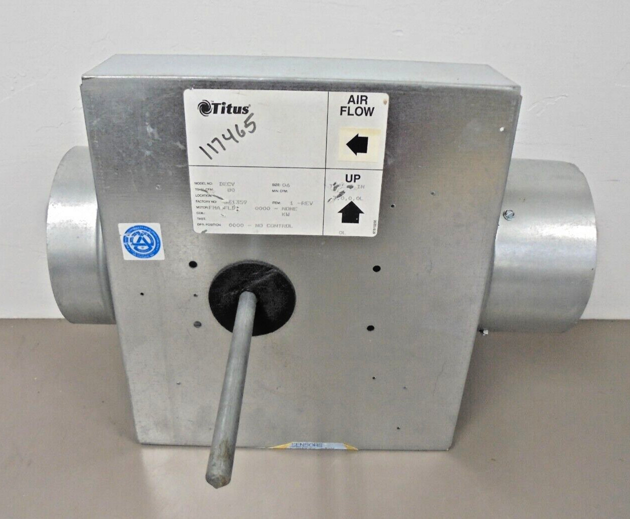 Titus 80 CFM DECV 6 Inch Round Damper Unit Without Control