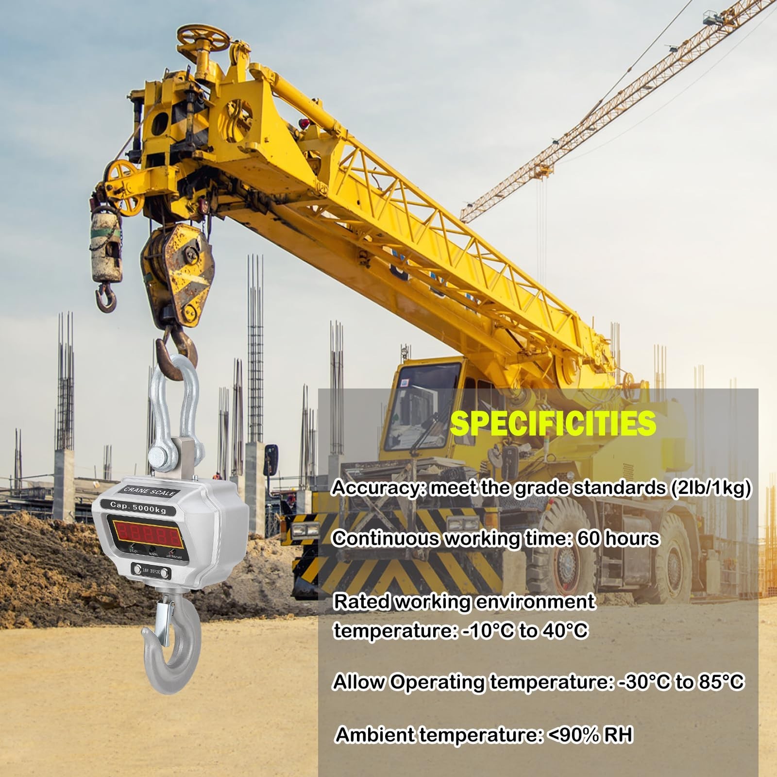 Industrial Crane Scale 11000lbs 5T with LED Screen & Remote Control
