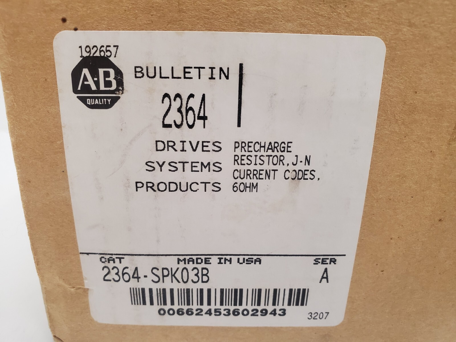 FACTORY SEALED! ALLEN-BRADLEY PRECHARGE 60OHM RESISTOR 2364-SPK03B