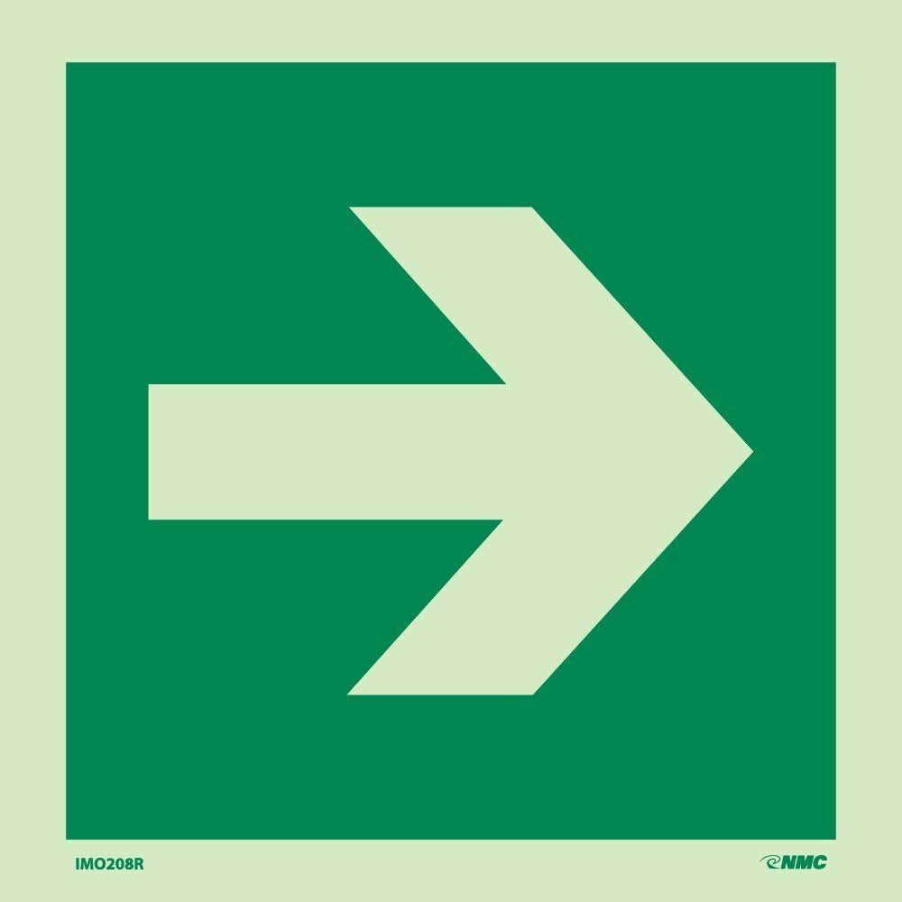 NMC IMO208R Right Arro Sign 6 in. x 6 in. 6 Hour Glo Rigid Plastic Exit Sign