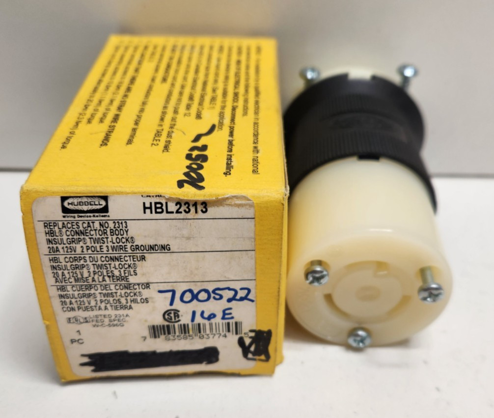 NEW IN BOX! HUBBELL 20A 125V 2-POLE 3-WIRE TWIST-LOCK CONNECTOR BODY HBL2313