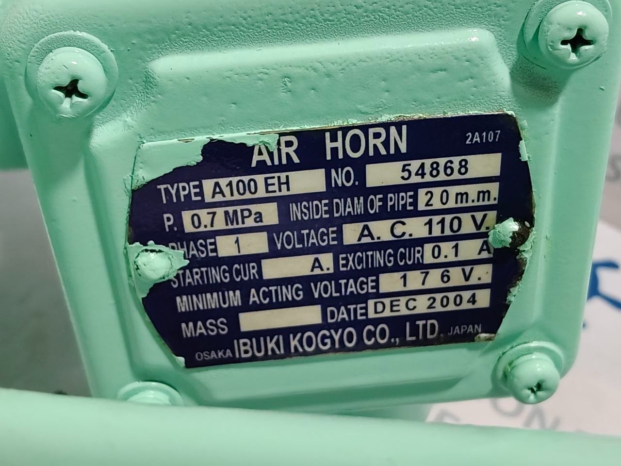 IBUKI Kogyo Type A100 Air Horn with Solenoid Valve Coil