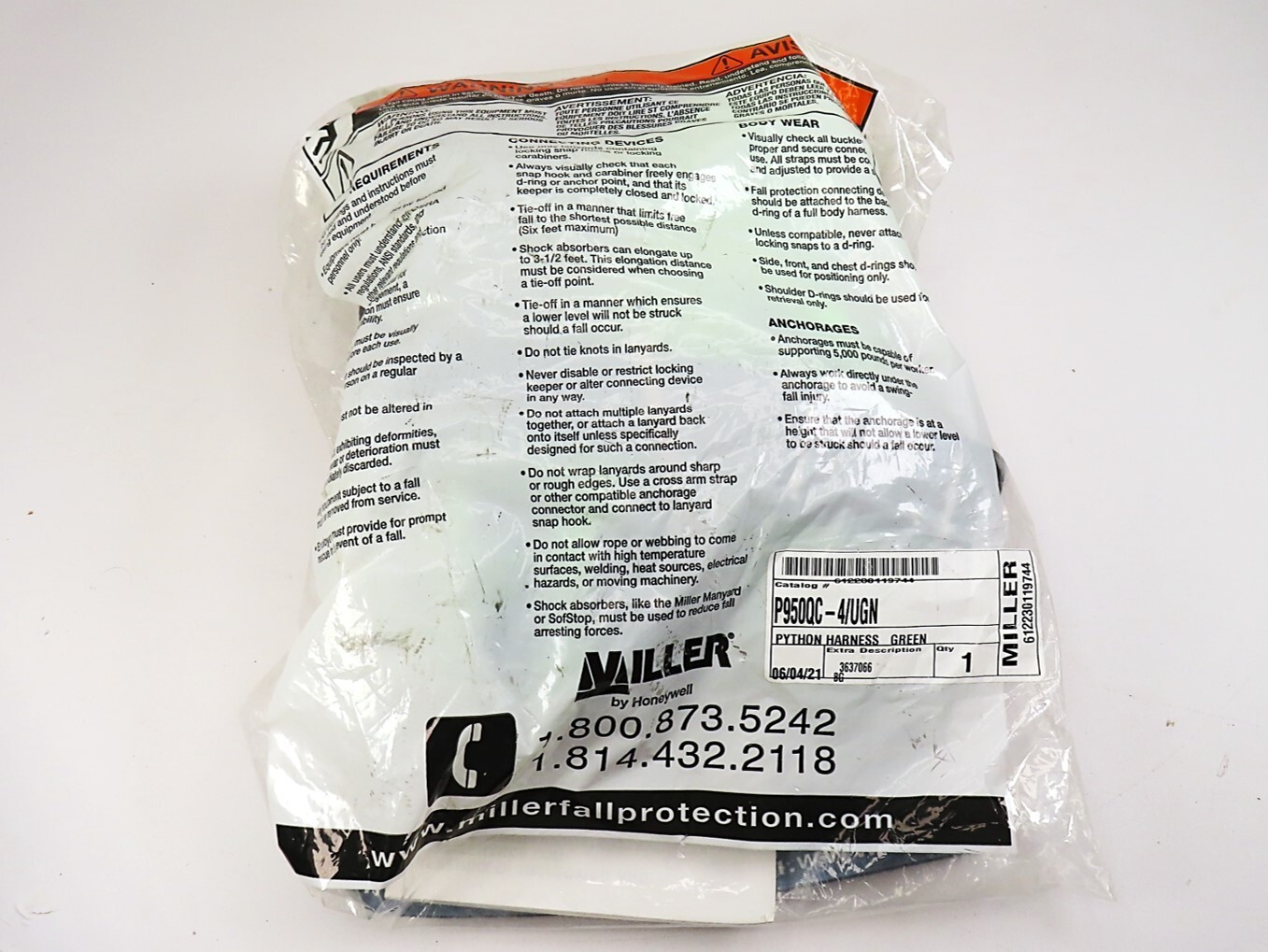 Miller P950QC-4/UGN Honeywell DuraFlex Python Ultra Harnesses NEW NO BOX