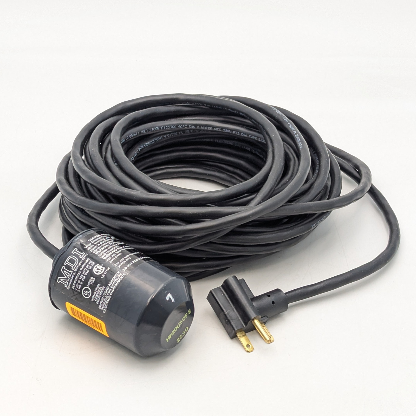 MDI Industrial Float Switch Type H | Switch and Cord Assembly | Black