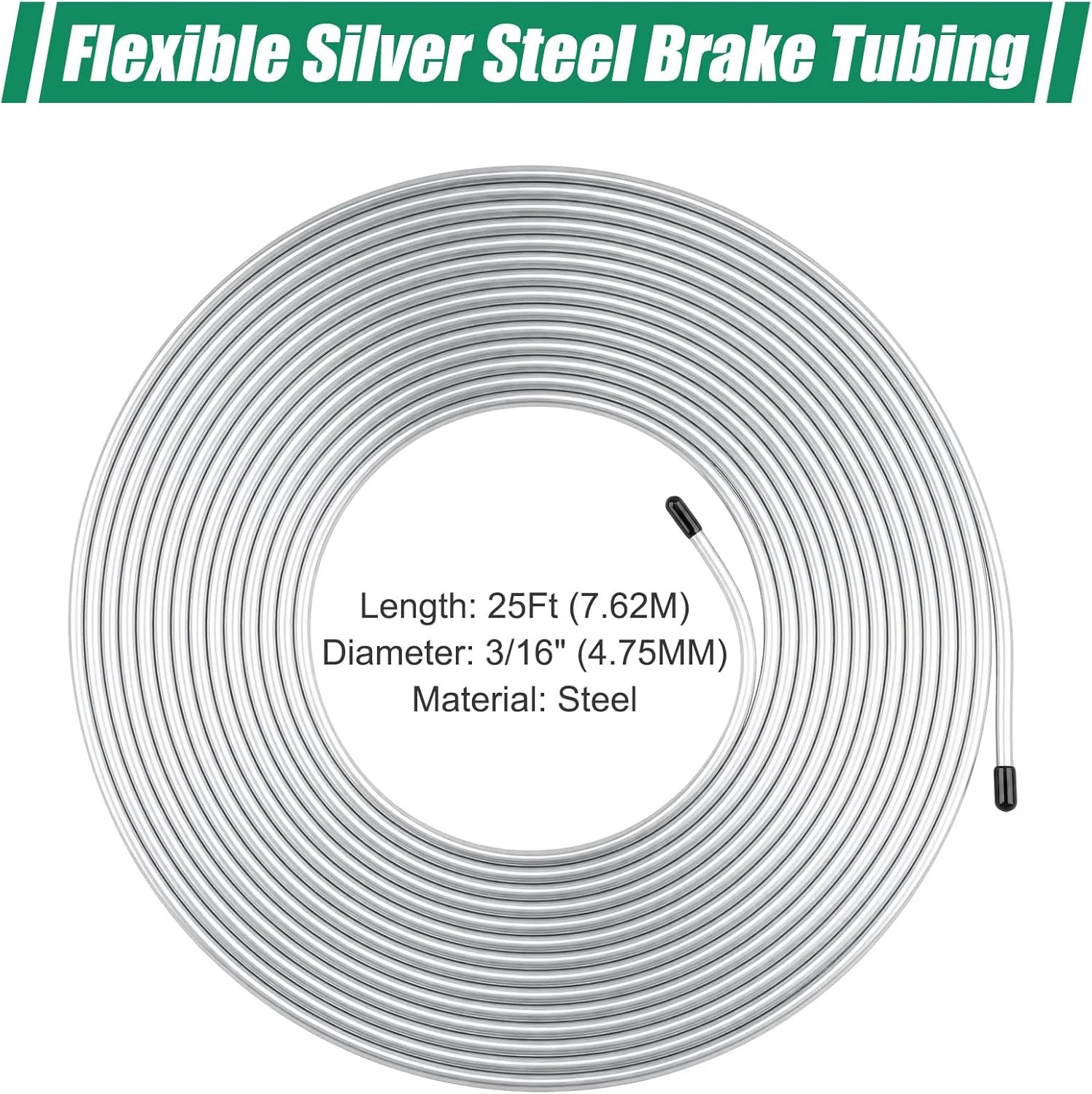 25FT 3/16 Brake Line Tubing Kit Zinc Coated Steel with 16 Flare Fittings