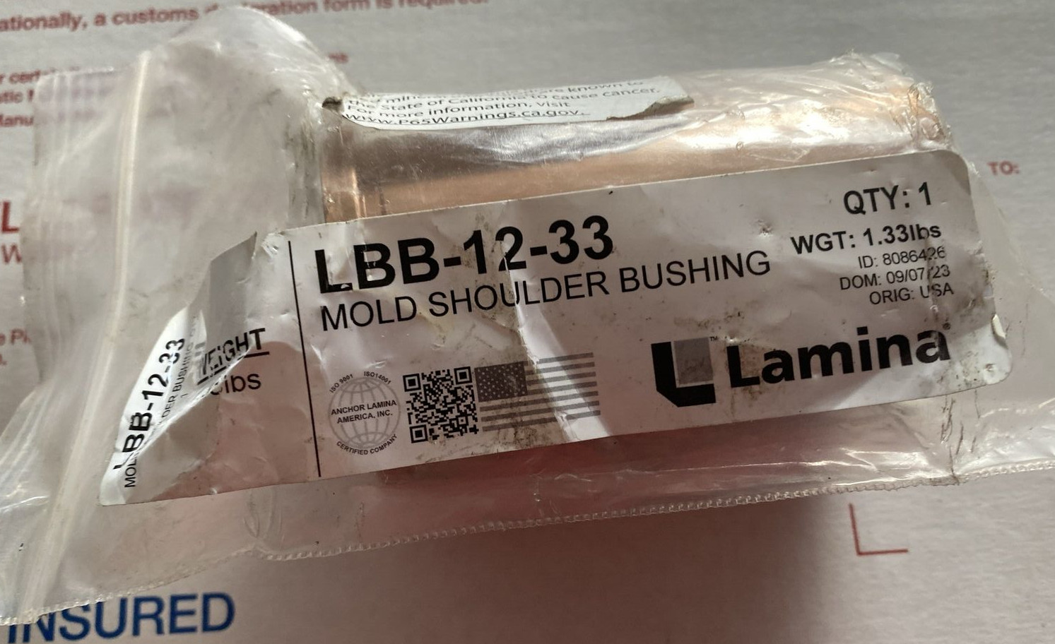 Lamina LBB-12-33 Mold Shoulder Bushing , Free Shipping!!!