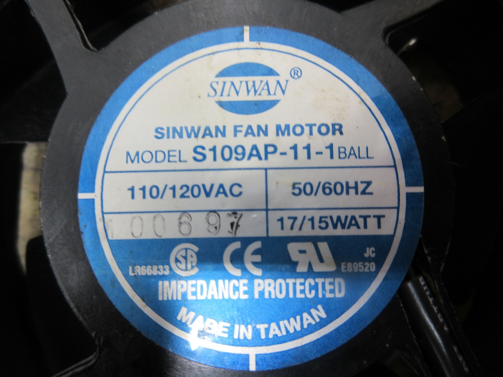 1998 FADAL 5020A CNC VERTICAL MILL SINWAN FAN S109AP-11-1 FAN LOT OF 3 PIECES