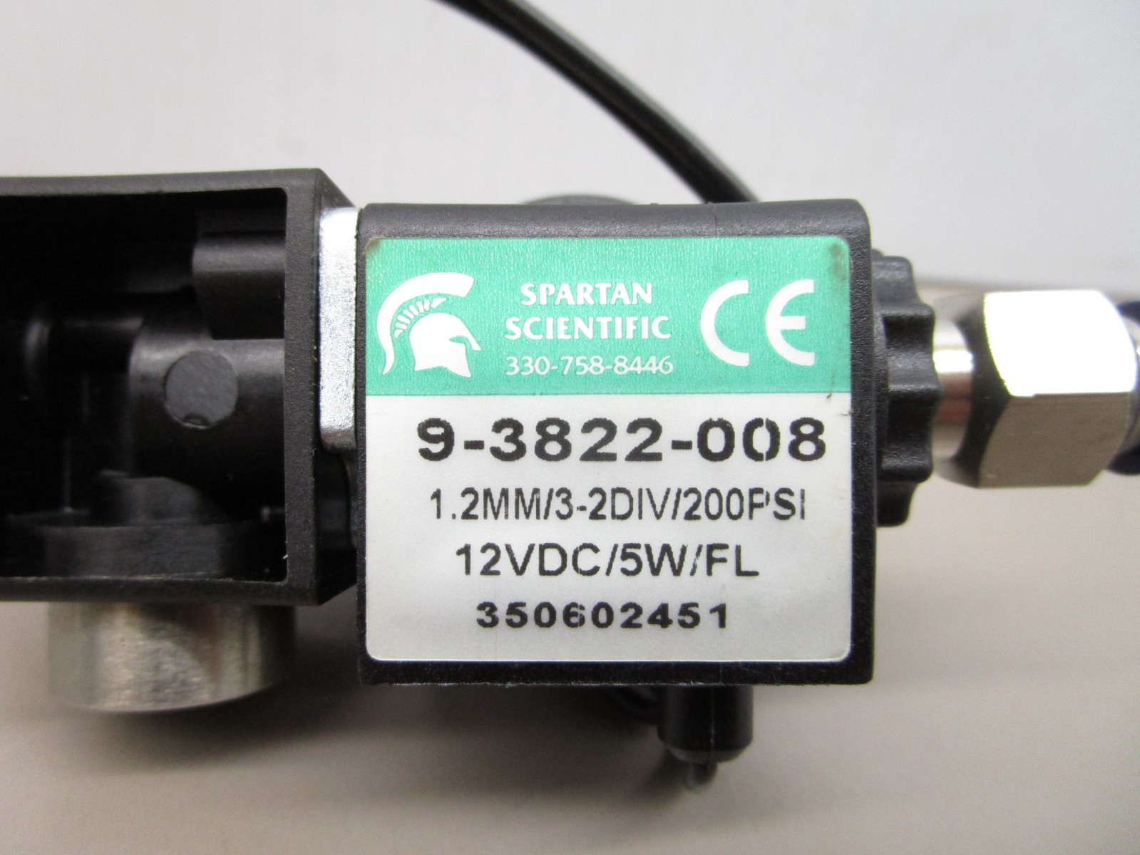 Spartan 9-3822-008 Pneumatic Solenoid Valve 1.2MM/3-2DIV/200PSI 12V/5W/FL
