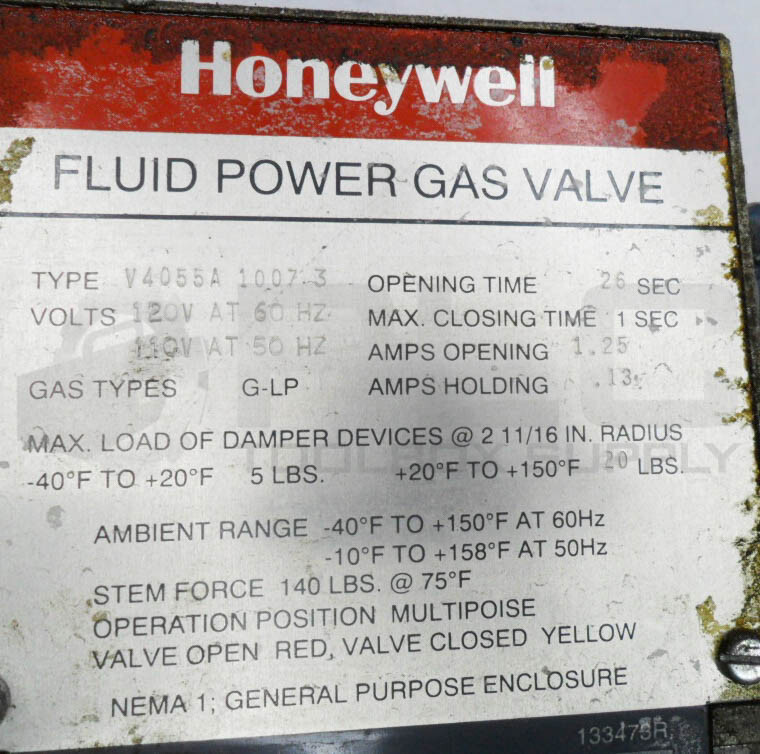 HONEYWELL V4055A 1007 3 FLUID POWER GAS VALVE 110-120V 50/60HZ