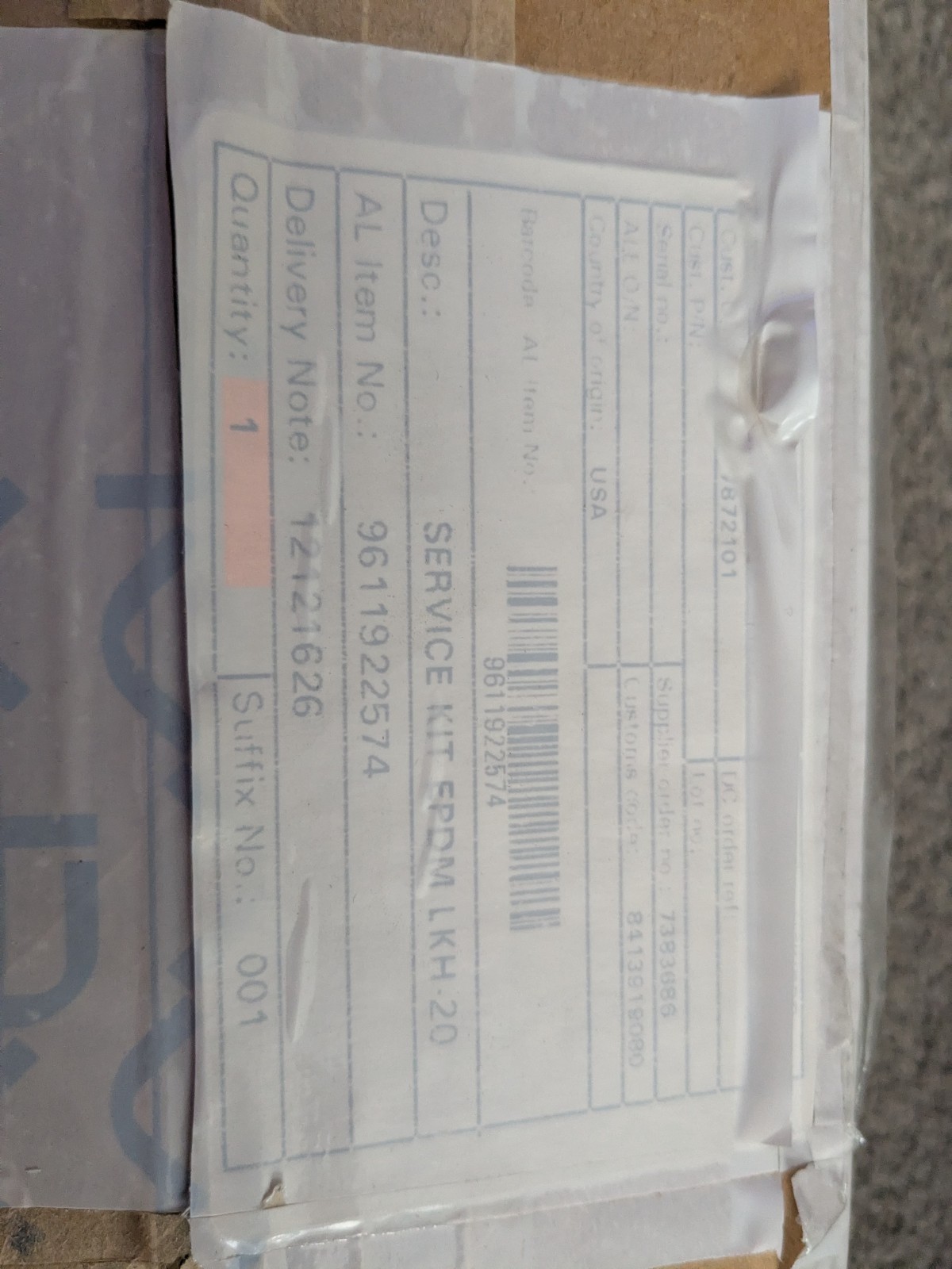 NIB Alfa Laval 9611922357 Service Kit EPDM LKH-20 Ultra Pure Single Shaft NEW