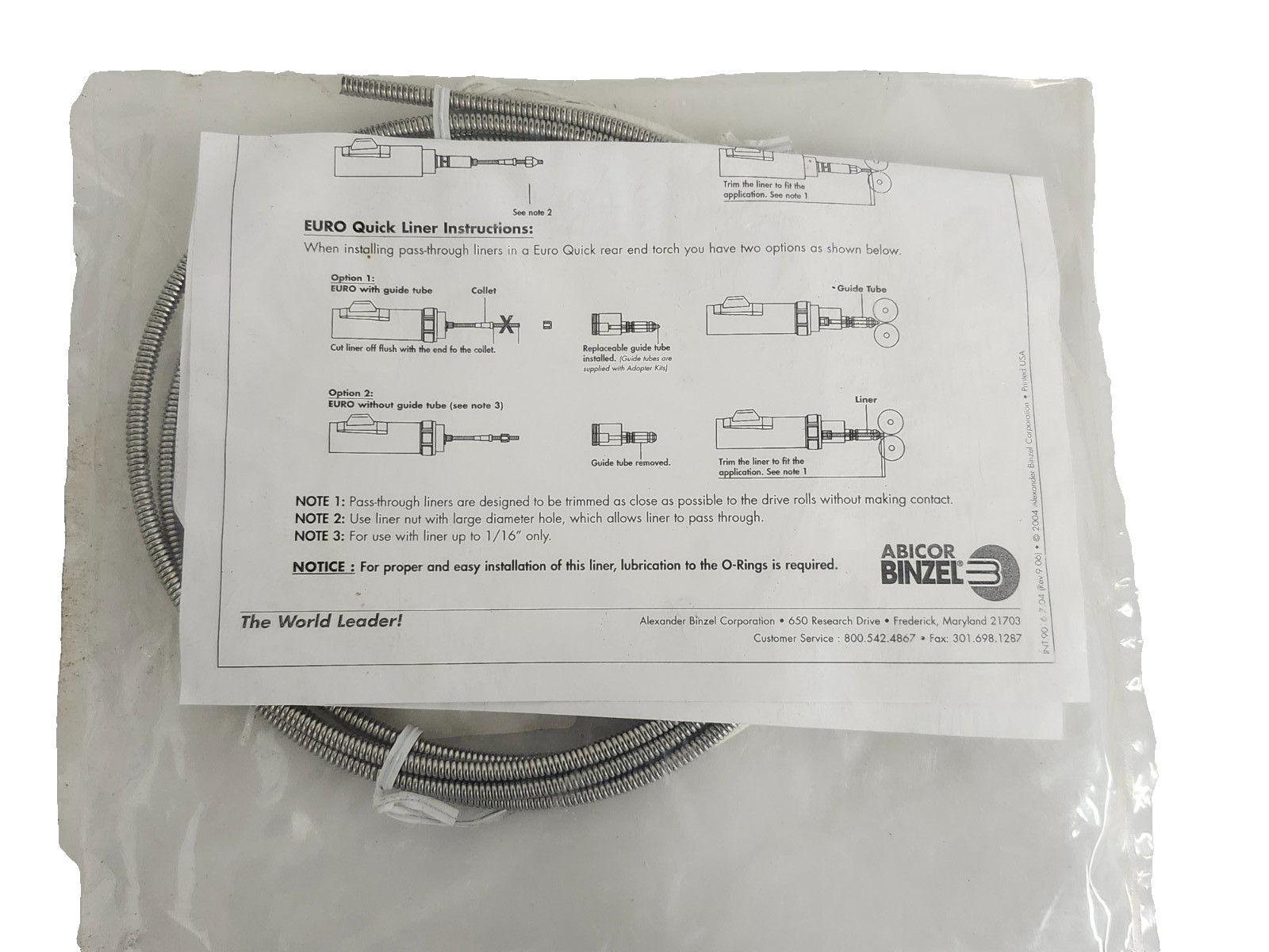 Abicor Binzel SI4-5262-8PT MIG Welding Wire Liner – 8ft – OEM Replacement Part