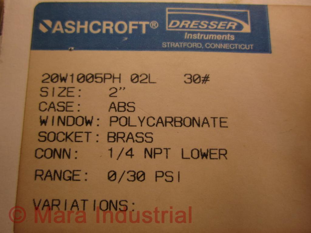 Ashcroft 20W1005PH-02L 30# Pressure Gauge