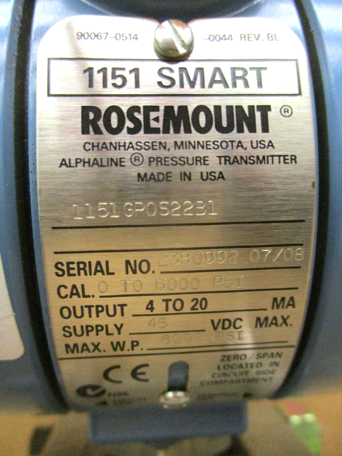 Rosemount 1151GP0S2231 1151 SMART Transmitter 49643HI