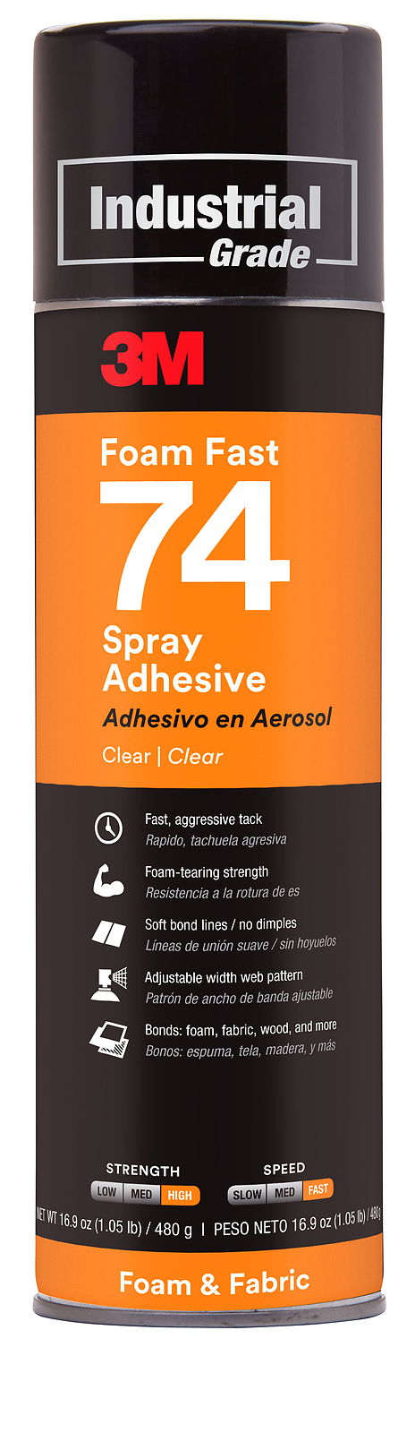 3M Foam Fast 74 Spray Adhesive, Clear, Net Wt 16.9 oz, 12/case, NO (Case of 12)