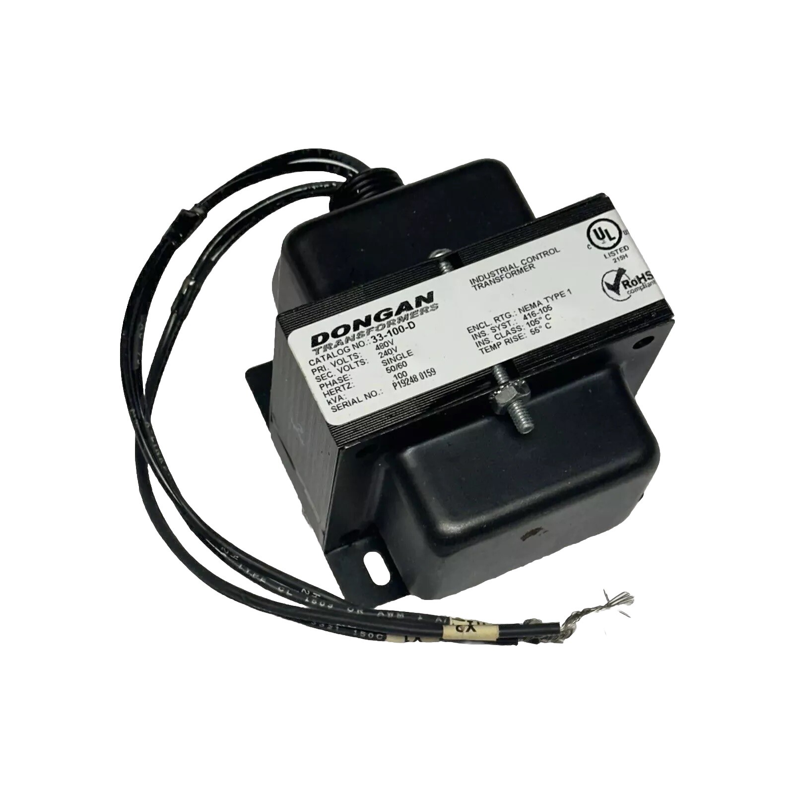 Dongan 33-100-D 33 Series Control Transformer, 480 VAC Primary, New