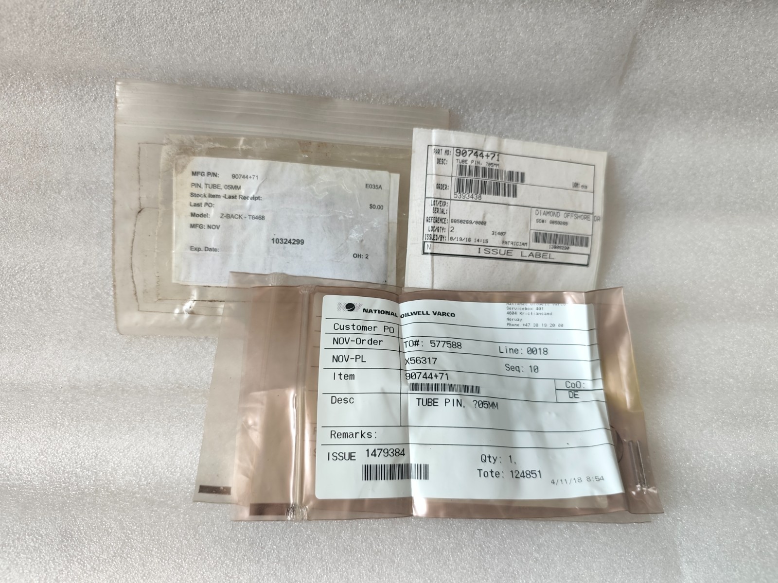 National Oilwell Varco NOV 90744+71 Tube Pin 5mm Z-BACK T6468 OEM Part Lot Of 2