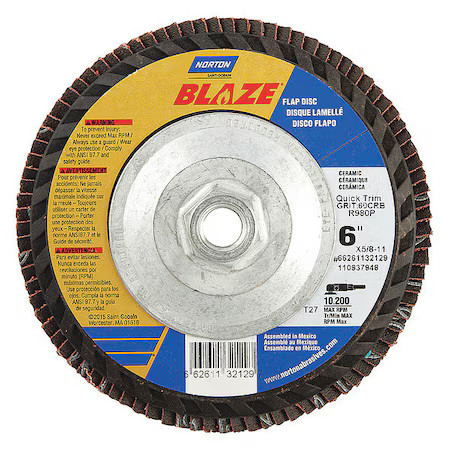 Norton Abrasives 66261132129 Flap Disc, Medium, 60 Grit, 6″ Dia.