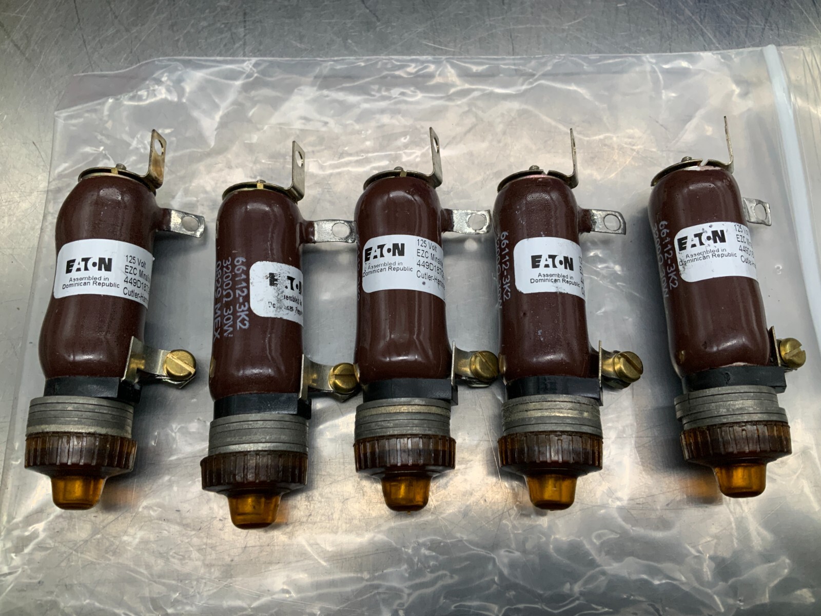 (5) Eaton 449D187G54 EZC Minalite Indicating Light 125 volt Amber