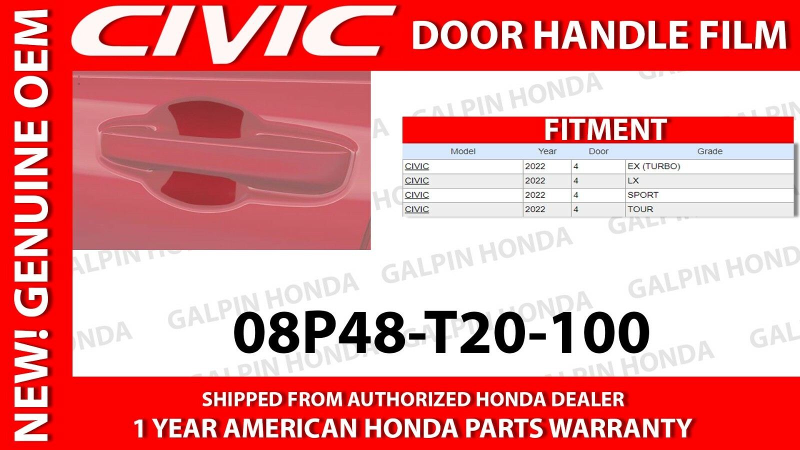 2022 NEW! HONDA CIVIC DOOR HANDLE FILM [08P48-T20-100]