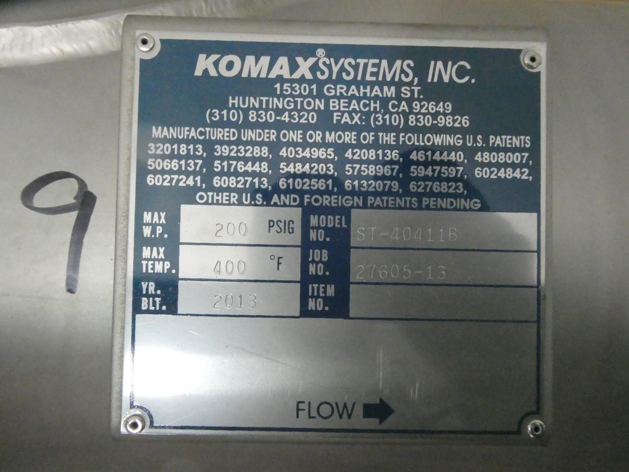 Komax ST-40411B Stainless Static Mixer 4in X 10in X 10in