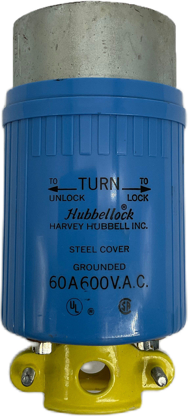 Hubbellock Steel Cover Grounded 60A 600VAC Plug Blue