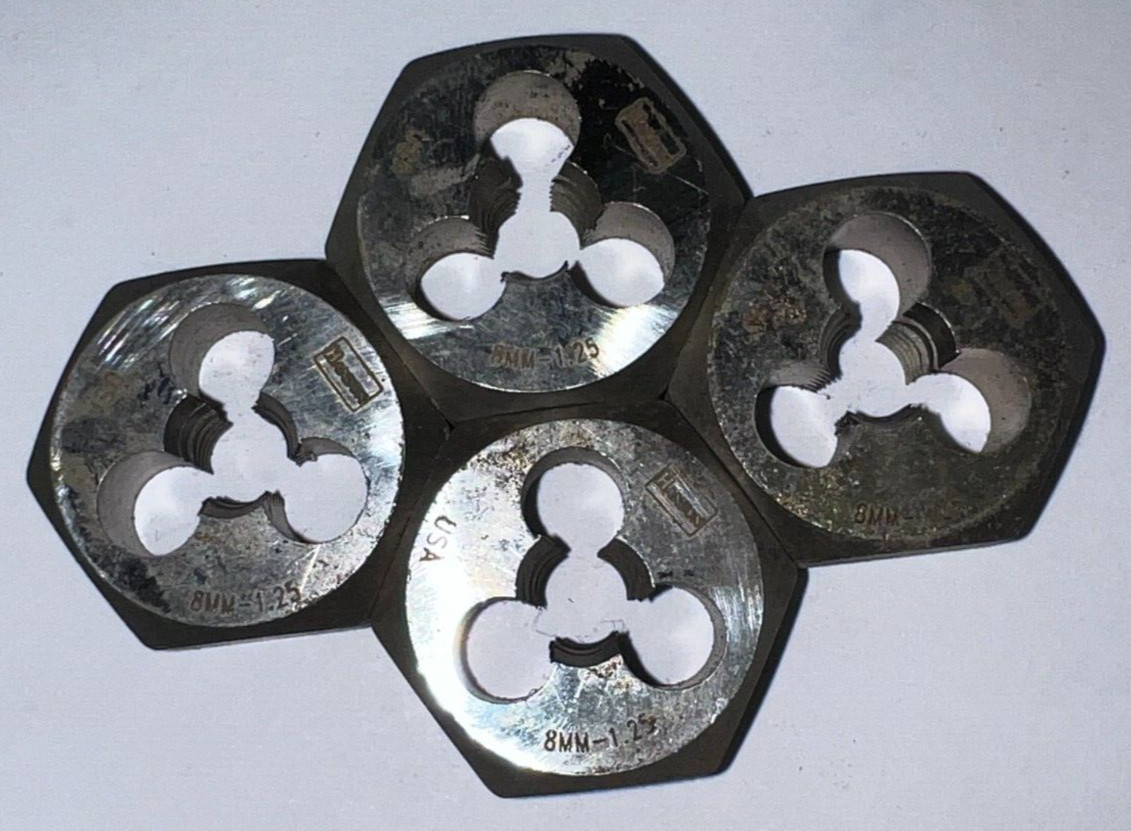 HANSON HEX DIE 3 FLUTE 8MM- 1.25 SIZE 1″ ACROSS FLATS 3/8″ THICKNESS LOT OF 4**