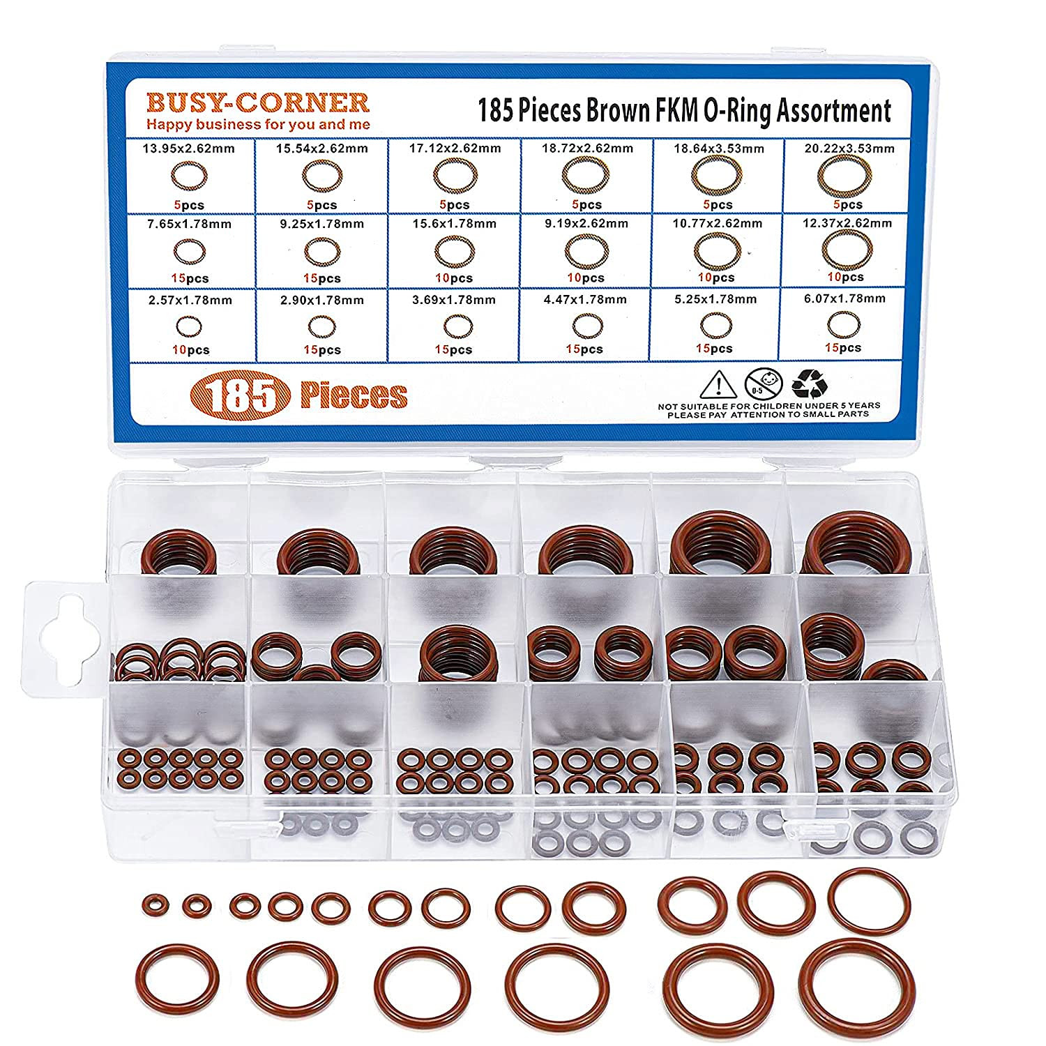 185 Pieces FKM Brown O-Ring Kit,75A Durometer,18 Kind AS-568 Standard Sizes,Id 2