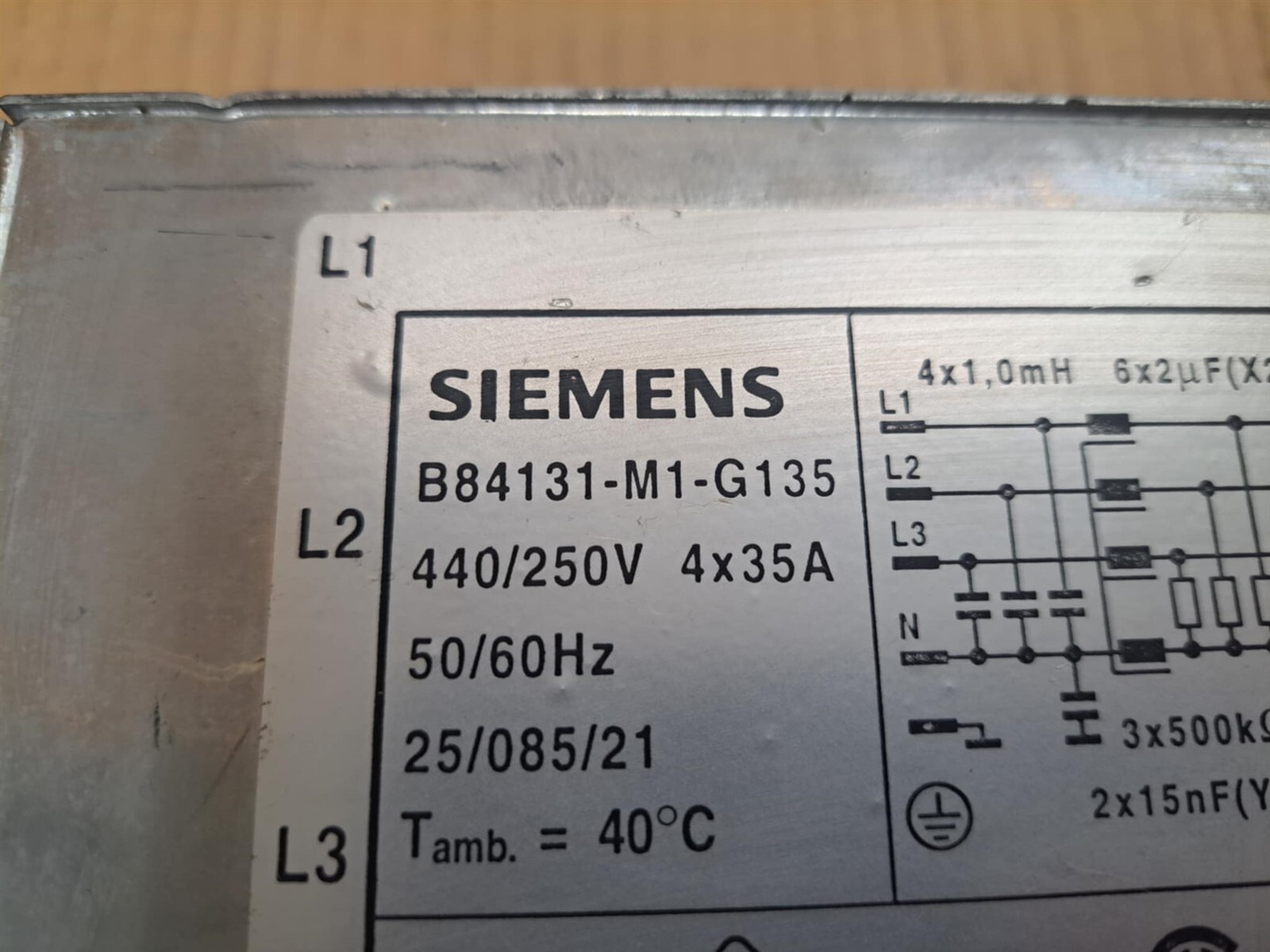 Siemens 3 Phase EMI Line Filter Part No. B84131-M1-G135