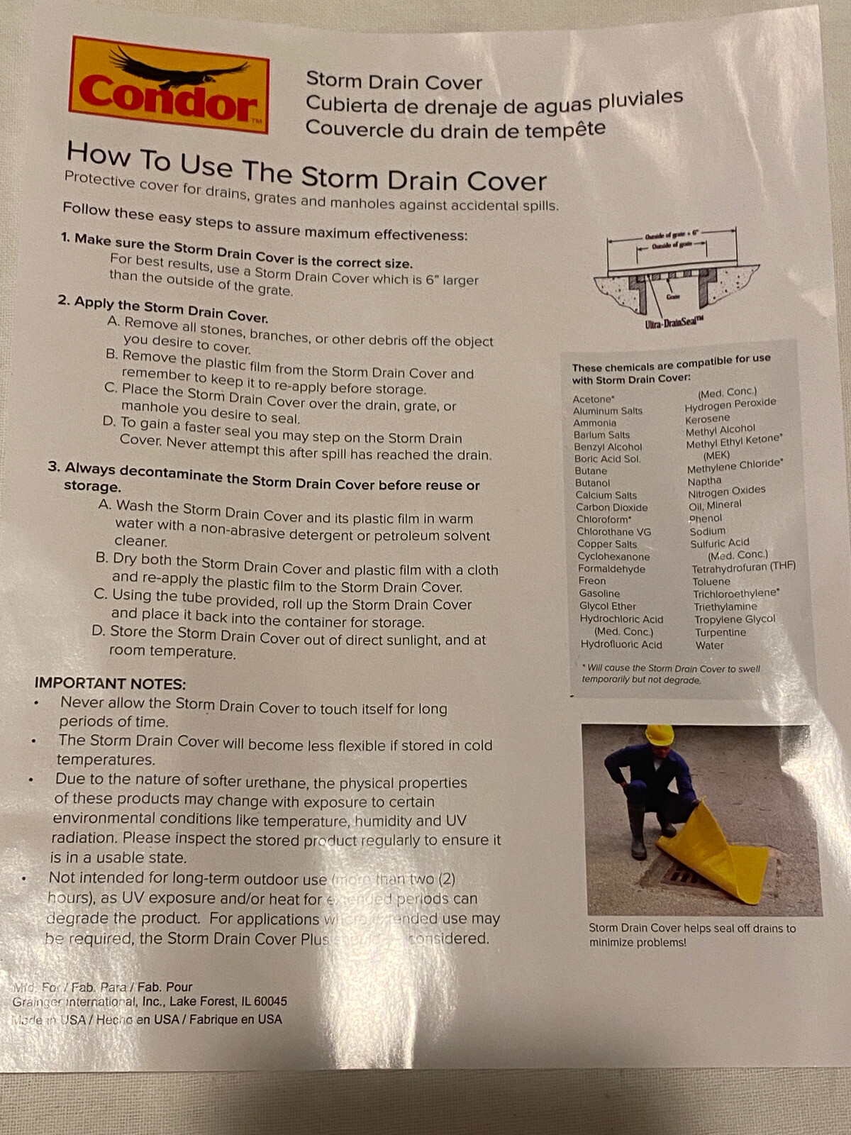 Drain Cover Seal, 18″ x 18″ Condor 48FZ07 Polyurethane Self Sealing Spill Cover