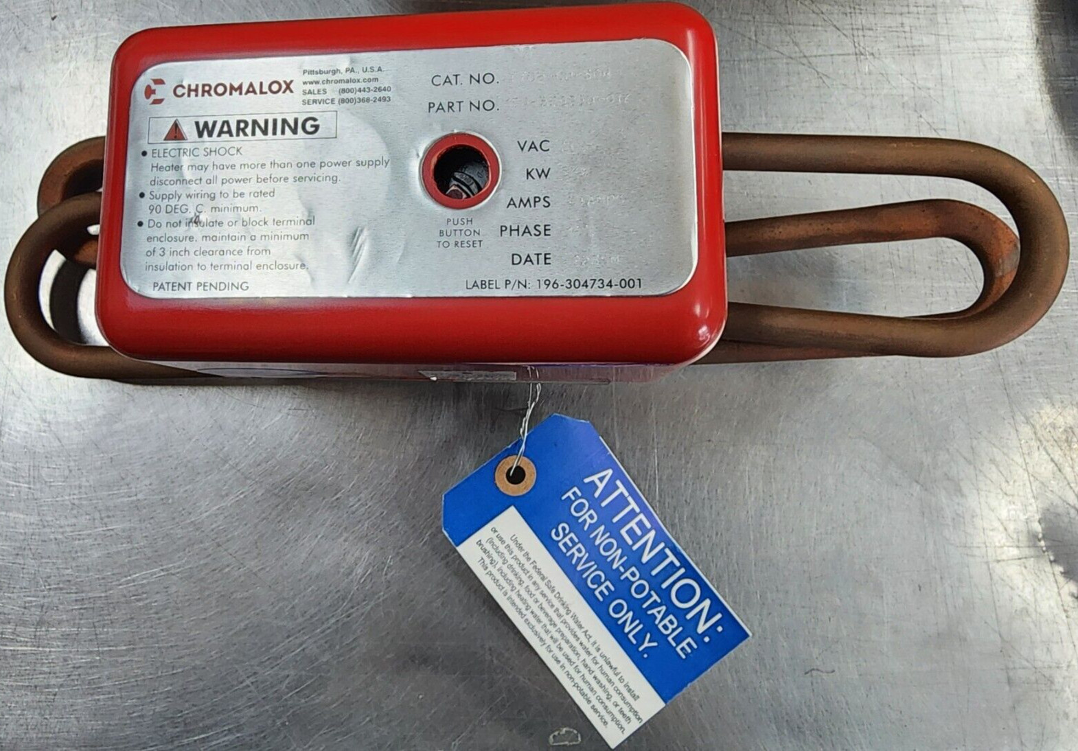 Chromalox Food Equipment Water Immersion Heater TTUH-CO-70B / 158-556258-003