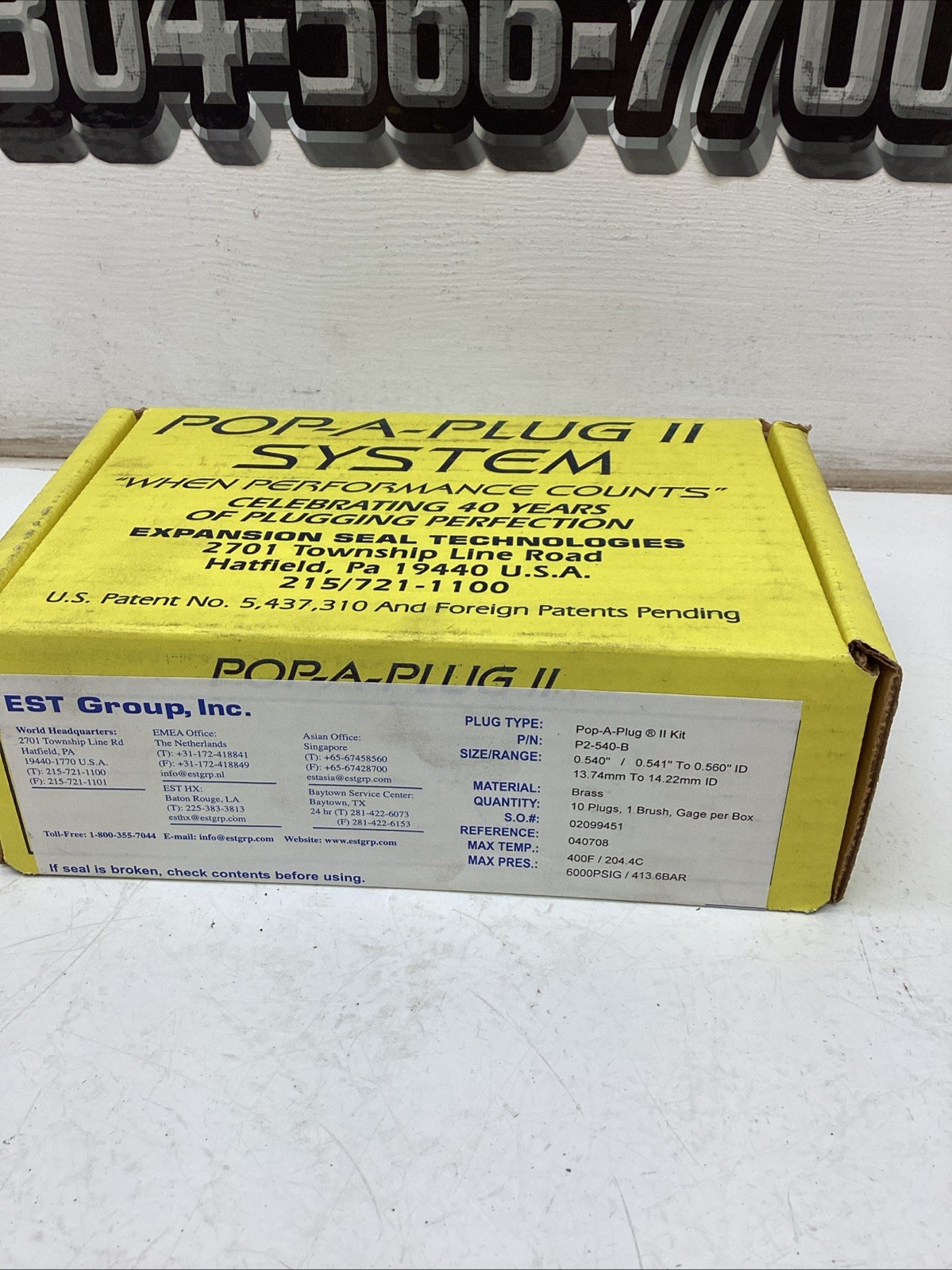 EST Group Inc Pop-A-Plug II Kit P2-540-B NIB Sealed