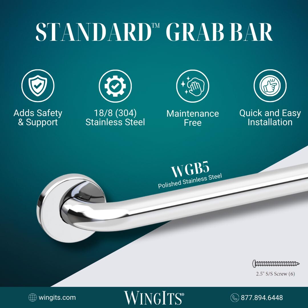 WingIts WGB5PS6 STANDARD Grab Bar, Concealed Mount, Polished Stainless Steel,