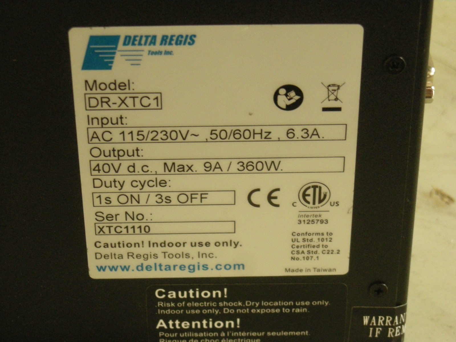 Delta Regis DR-XTC1 Transducer Controller Input Voltage AC 115/230V